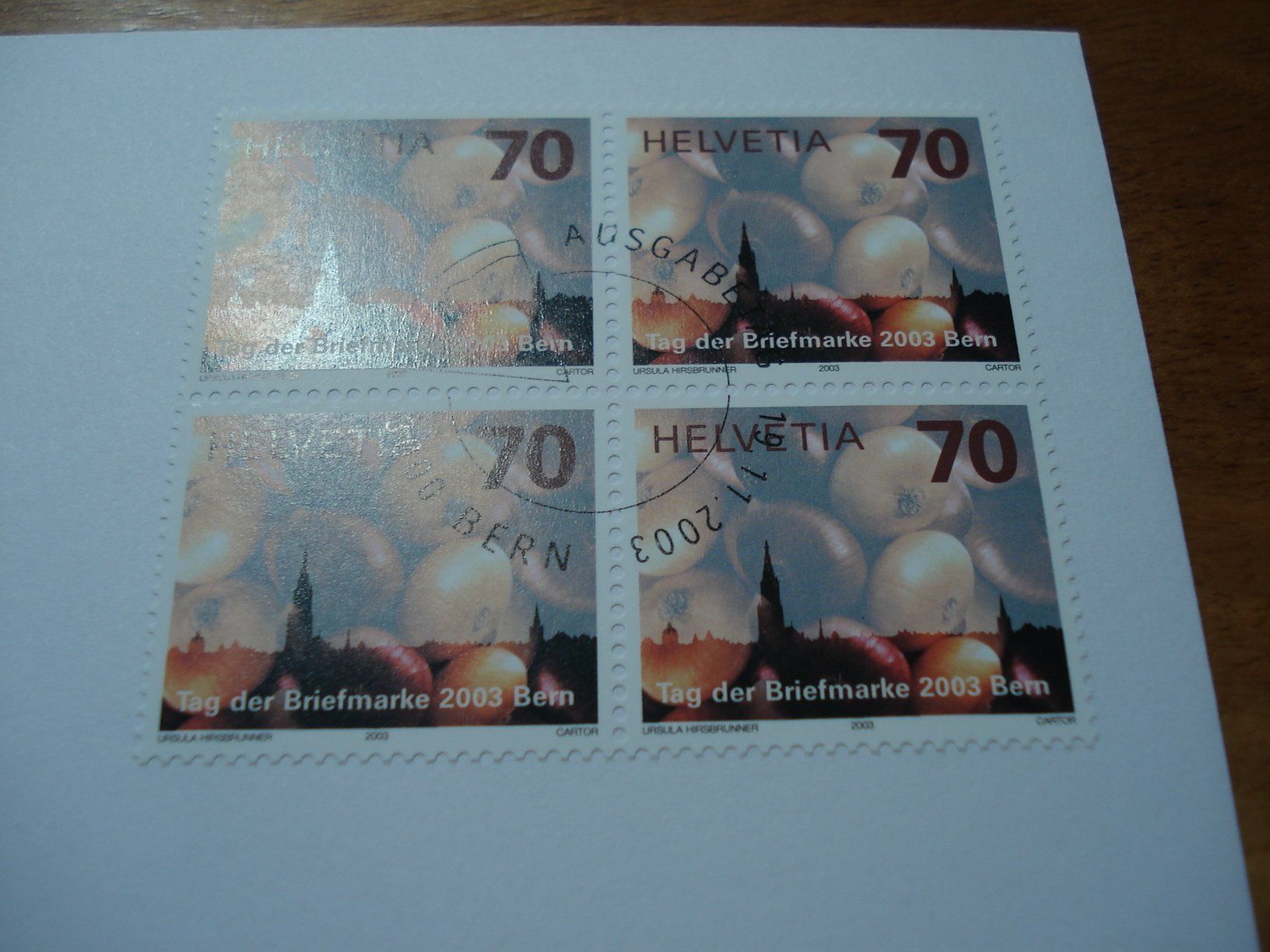 Alle Briefmarken: Zibbelemärit, Tag der Briefmarke 2003, FDC Einzel + 4erblock – Gebraucht aus Niederwil AG von morostahu