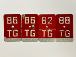 4er-Set alte Velonummern Kt. Thurgau (TG) 1982, 1986, 1988
