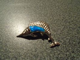 Anhänger Fisch, silberfarbig, blau