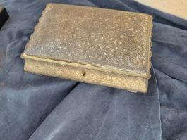 Antik Box Schmuckdose Neusilber m. Schlüssel, 14X18cm