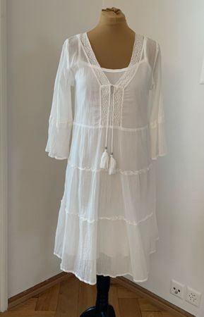 NILE Kleid mit Unterkleid, Bohokleid, ungetragen, offwhite S