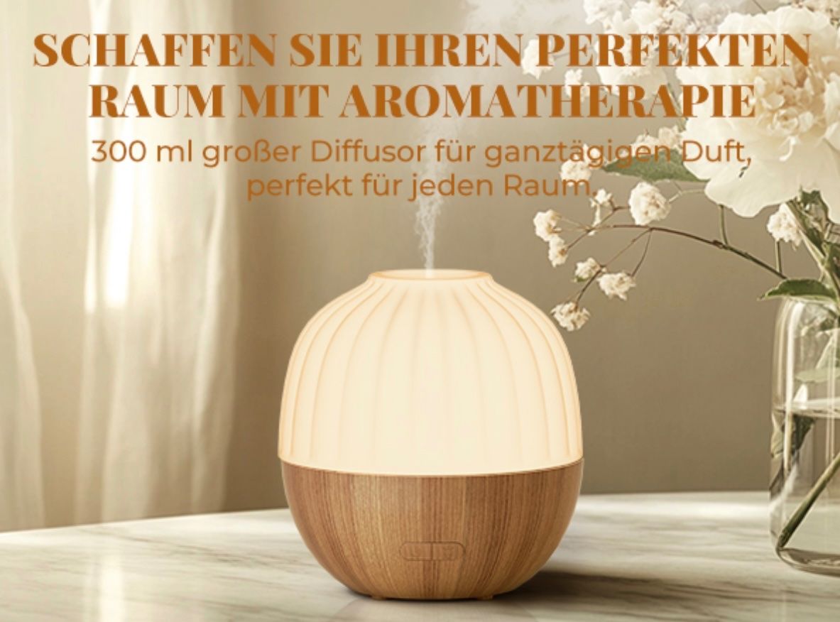 Duftöldiffusoren: Aroma Diffuser, 300ml weiss- braun Holz Optik – Neu und originalverpackt aus Basel von Seifehuesli 1