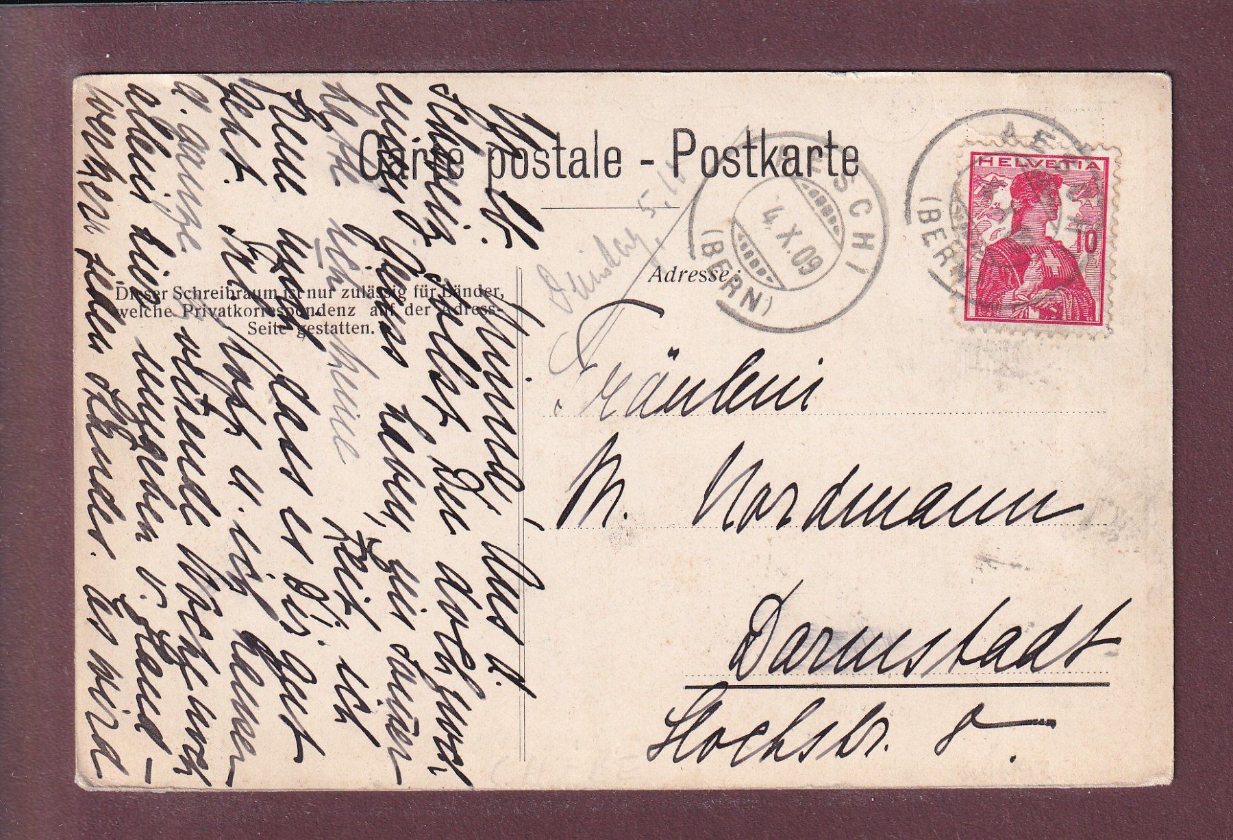 Ansichtskarten: AESCHI - Pension Friedegg - 1909 – Gebraucht aus Pully von nicecards 1