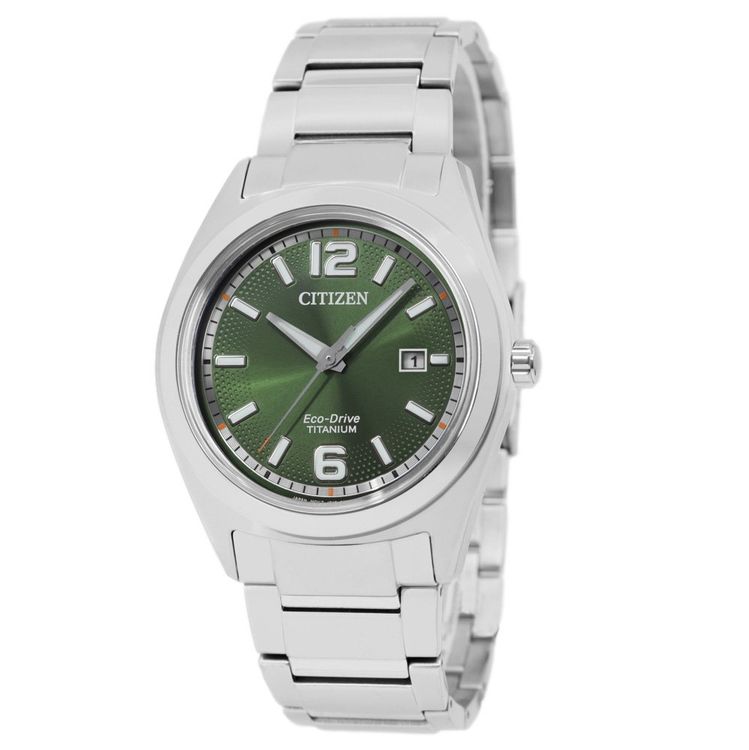 Citizen Eco-Drive AW1641-81X – Orologio Uomo Analogico Al Quarzo Con Cinturino In Titanio – Quadrante Verde, Data, 42 Mm