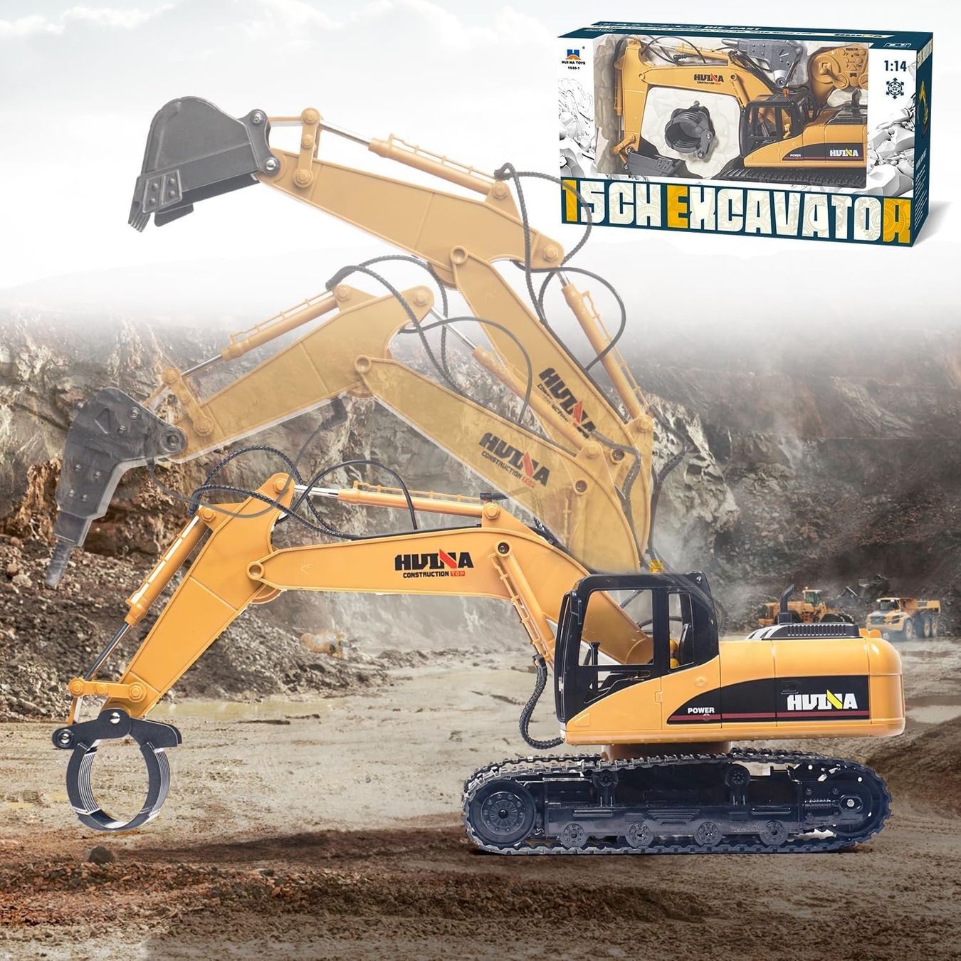 RC Modellbau: RC-Bagger Metall 1:14 3-in-1 Raupenbagger mit Akku – Neu und originalverpackt aus Schaffhausen von Alvora 8