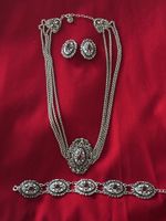 Schmuckset Vintage mit rotem Stein Collier Ohrringe Armband