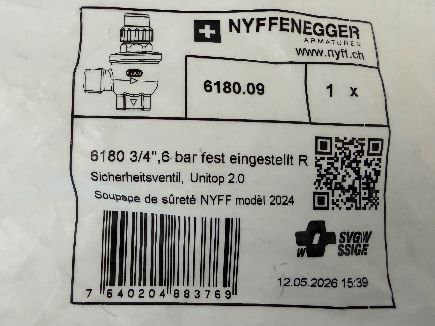 Sanitari: Neues Sicherheitsventil, Nyffenegger, 3/4" – Nuovo e nell'imballaggio originale da Winterthur venduto da efant12 3