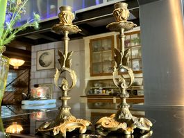 JUGENDSTIL 2 KERZENHALTER BRONZE FRANKREICH UM 1900
