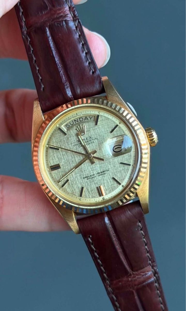 Rolex Orologi: Rolex Day-Date 1803, mit Linen-Dial – Usato da Chur venduto da lucretiawatches