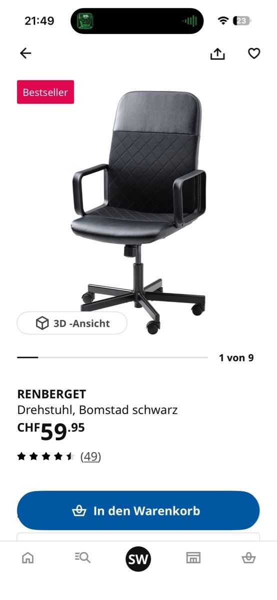 Ikea Sedie: RENBERGET Drehstuhl Bomstad schwarz neu – Usato da MOEHLIN venduto da slg_7rmx