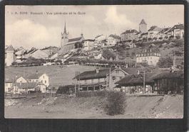 #Romont FR ,Vue générale et la Gare , Bahnhof , gel. 1916