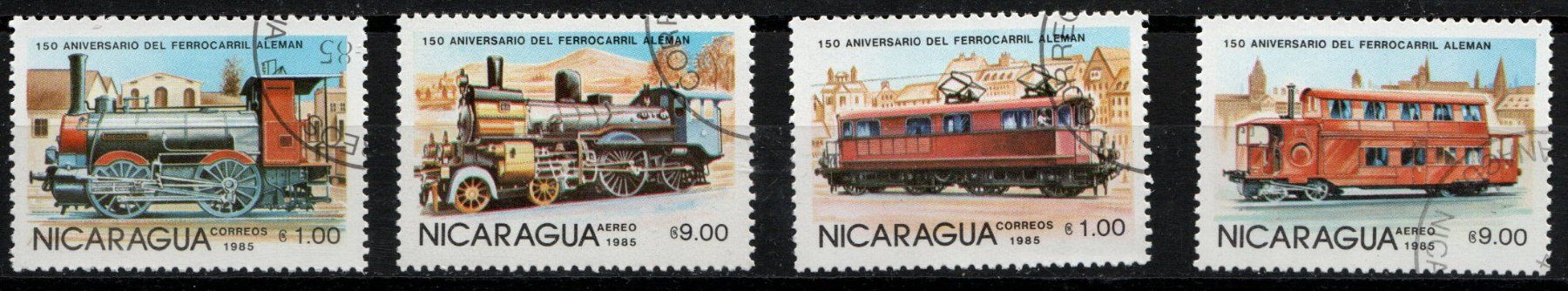 Alle Briefmarken: Timbres Nicaragua 1985 trains Obl. – Gebraucht aus Blonay von Leglaude_01