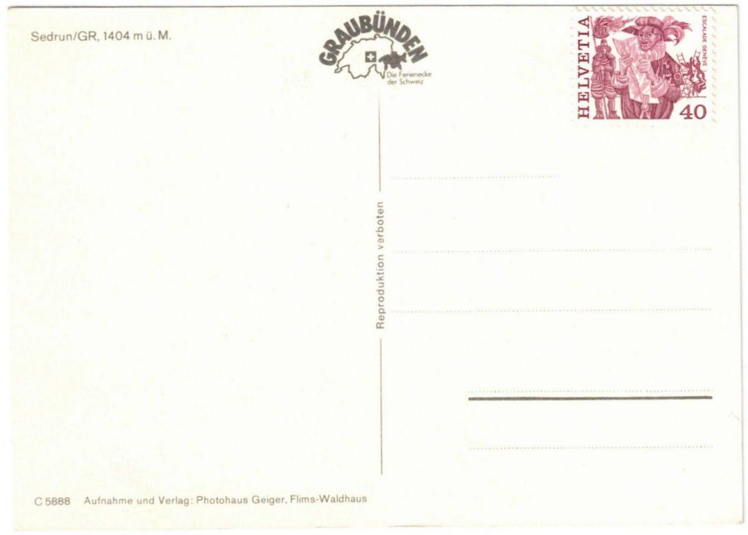 Cartoline postali: Sedrun - Skigebiet Sedrun – Usato da Binningen venduto da Mountainrider 1