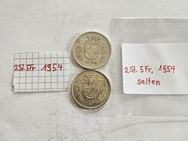 zwei Fünfliber Schweiz von 1954 selten