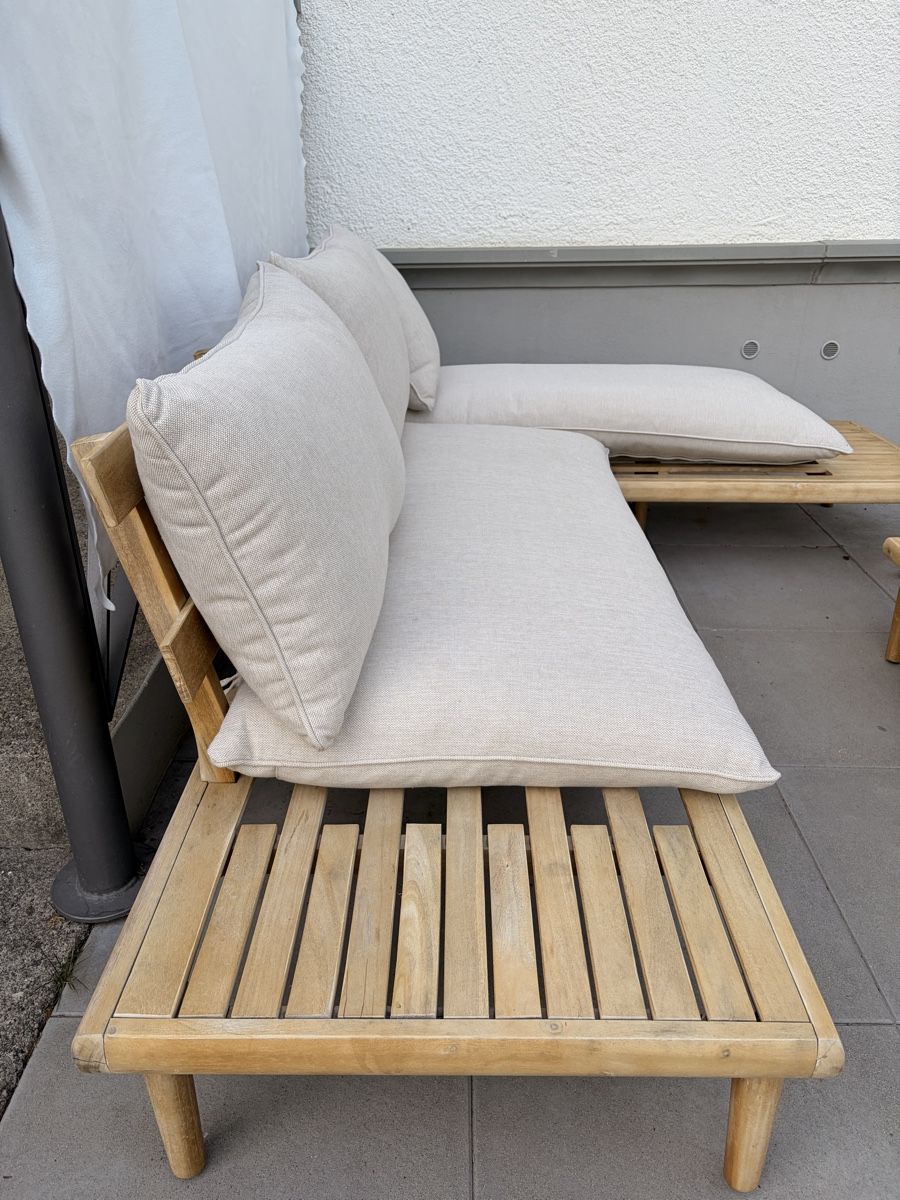 Sofas: Gartenlounge Ecksofa mit Polstern in beige – D'occasion à Altnau par kurvenmuehle 2