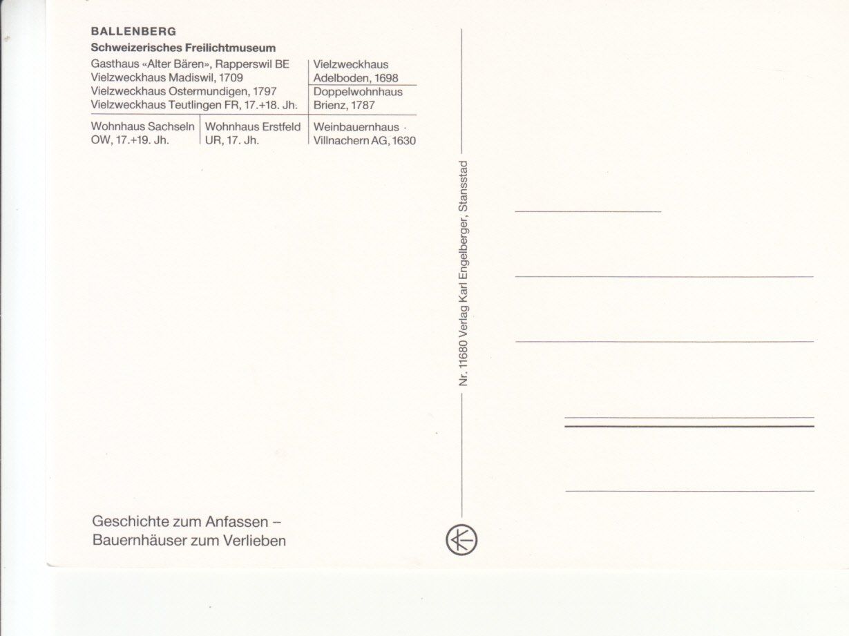Cartoline postali: Ballenberg ca. 1980 – Usato da Bürglen TG venduto da StampGraf 1