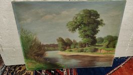 Gemälde Flusslandschaft sommerlich, mit Signatur (LG)