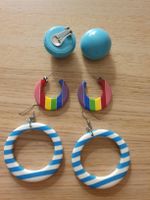 3er Set sommerliche Ohrringe bunt blau weiss gestreift