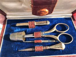 RARITÄT: Antikes Gold Vermeil Reise-Nähkästchen 1920's
