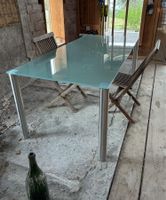 Tisch Glas satiniert  - Beine Alu rund