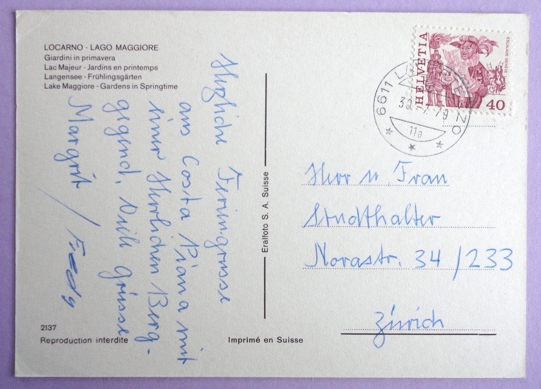 Cartoline postali: Locarno - Giardini in primavera – Usato da Fétigny venduto da Billy2miny 1