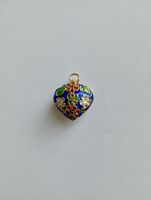 Vintage Cloisonné Herz Anhänger Blau Blumen Emaille Top!