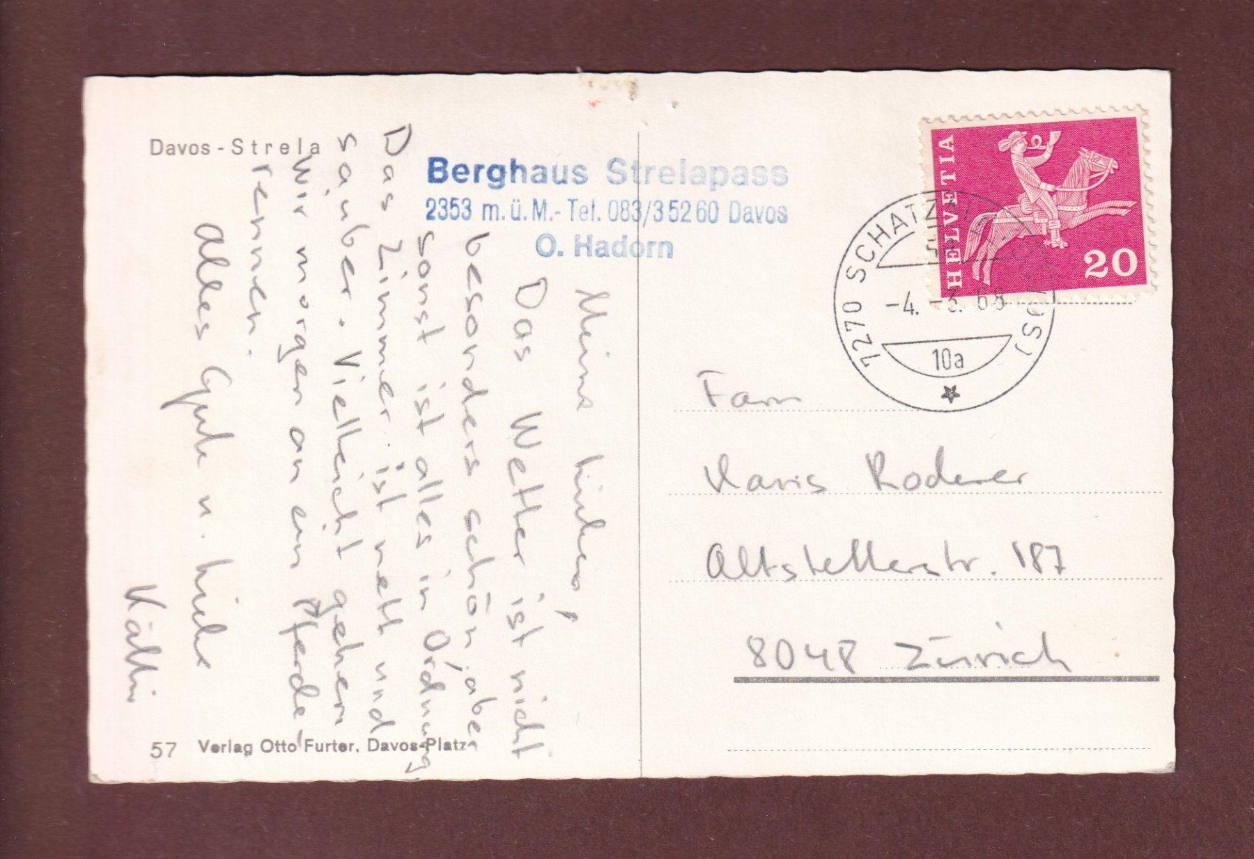 Ansichtskarten: DAVOS-STRELA - 9 Bilder - 1968 – Gebraucht aus Pully von nicecards-shop 1