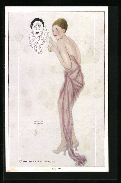 Cartes postales: Raphael Kirchner: Anger, Elegante Dame,  – D'occasion à Berlin par bartko-reher