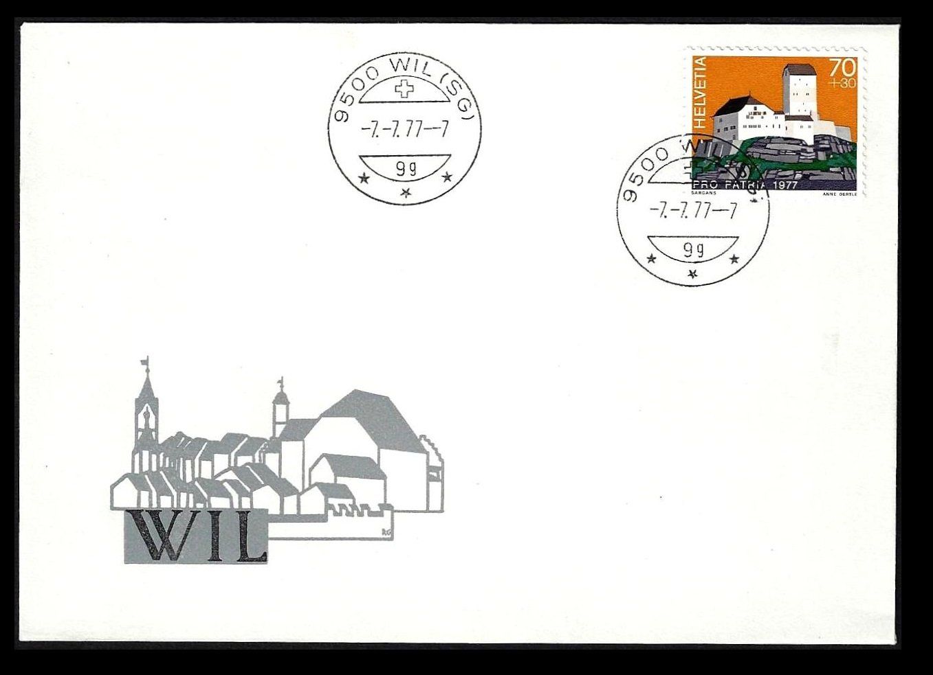Tutti i francobolli: -7.-7.77--7 Einmalige Datumsstempel, 2 Briefumschläge Wil SG – Usato da Baar venduto da miam8 1