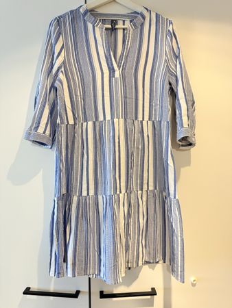 Summer Cotton Dress - Blue & White Stripes - Size M 