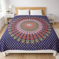 Tagesdecke Bettüberwurf MANDALA Indien XL Blau bunt