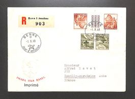 1948 FDC Kehrdruck K39 & S59 Ersttag FRANZÖSISCH illustriert