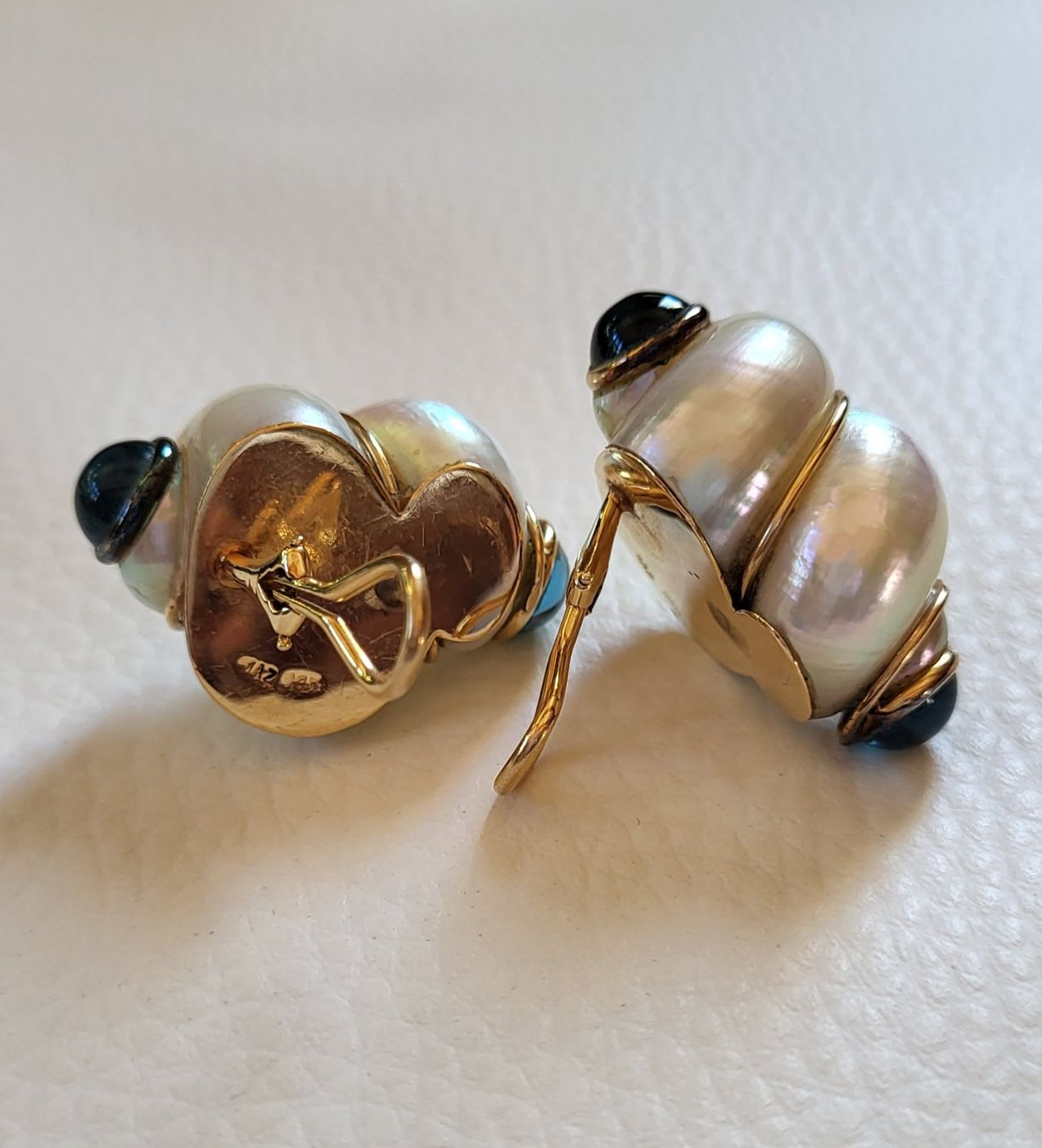 Orecchini pendenti & Orecchini a lobo: Gold 585 Massiv Perlmutt Ohrchlips mit Steine – Usato da Wald ZH venduto da Dasilver 8