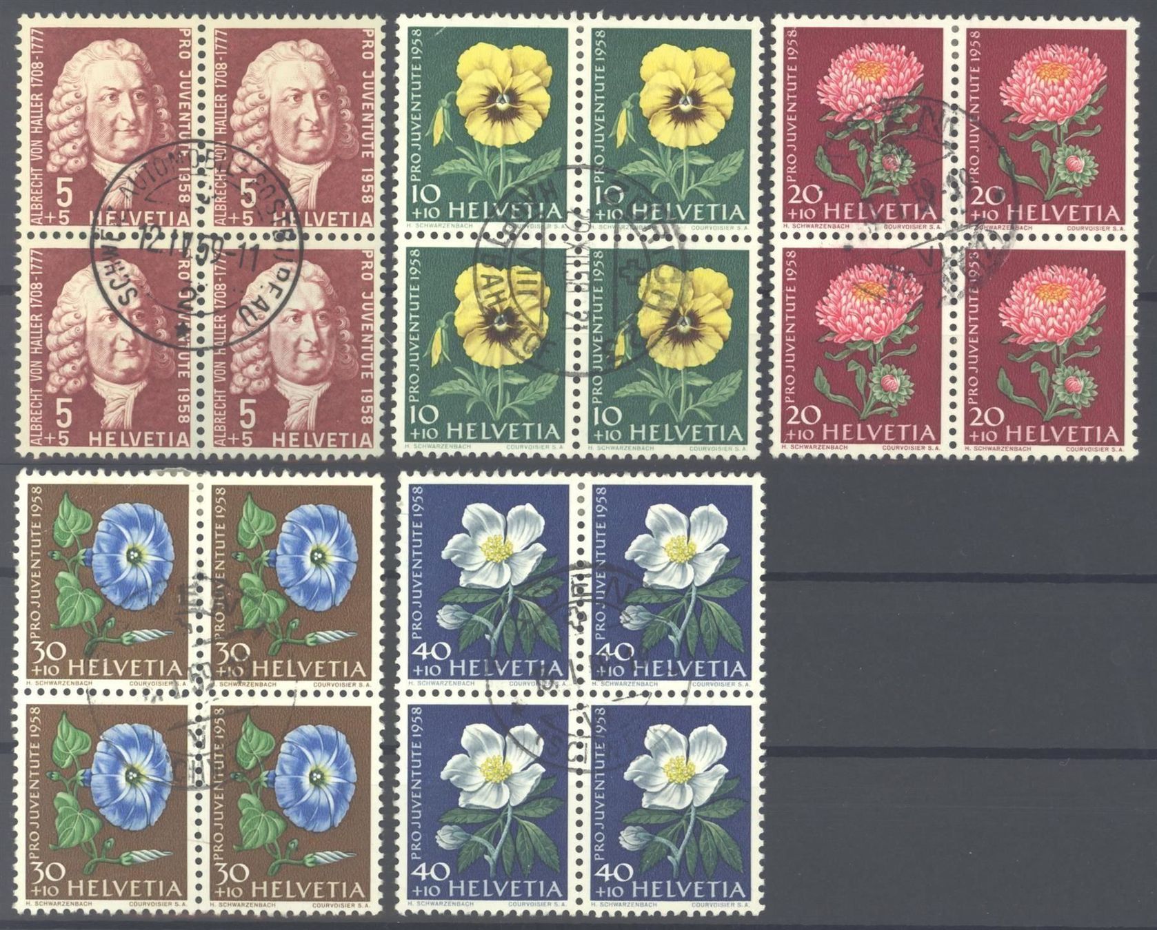 Tutti i francobolli: 1958, Pro Juventute, Viererblöcke, gestempelt – Usato da Willisau venduto da Vollstempel