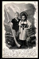 AK junge Schweizer in Tracht mit Alphorn
