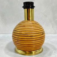 Lampe de bureau italienne en rotin et laiton doré, années 70