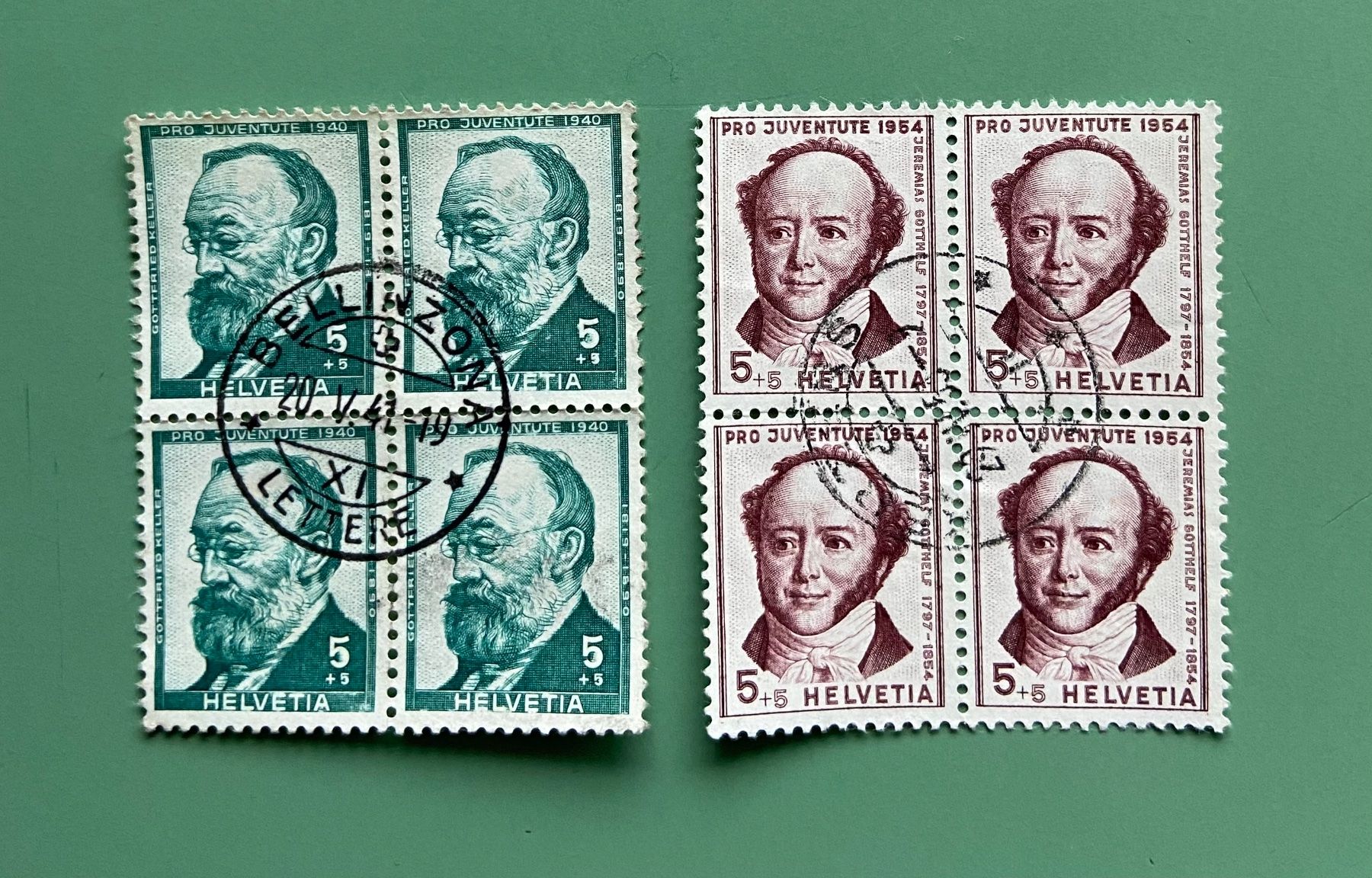 Alle Briefmarken: Schweizer Marken: 4er Blöcke Gottfried Keller, Jer. Gotthelf – Gebraucht aus Münchringen von Hegelime-38