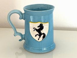 🏇 Grande Chope Vintage Céramique Bleue Blason Héraldique ✨