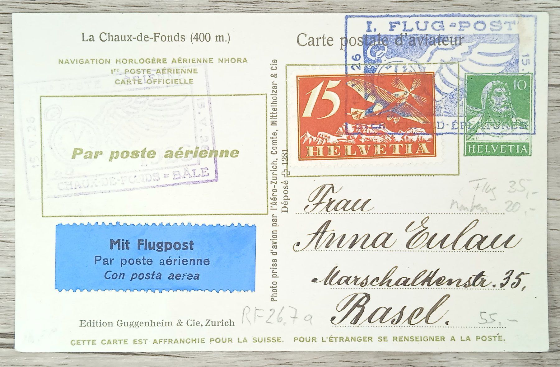 Tutti i francobolli: TR10 Carte Postale + Timbre Suisse 1926 – Usato da Cousset venduto da Patrick_Collections