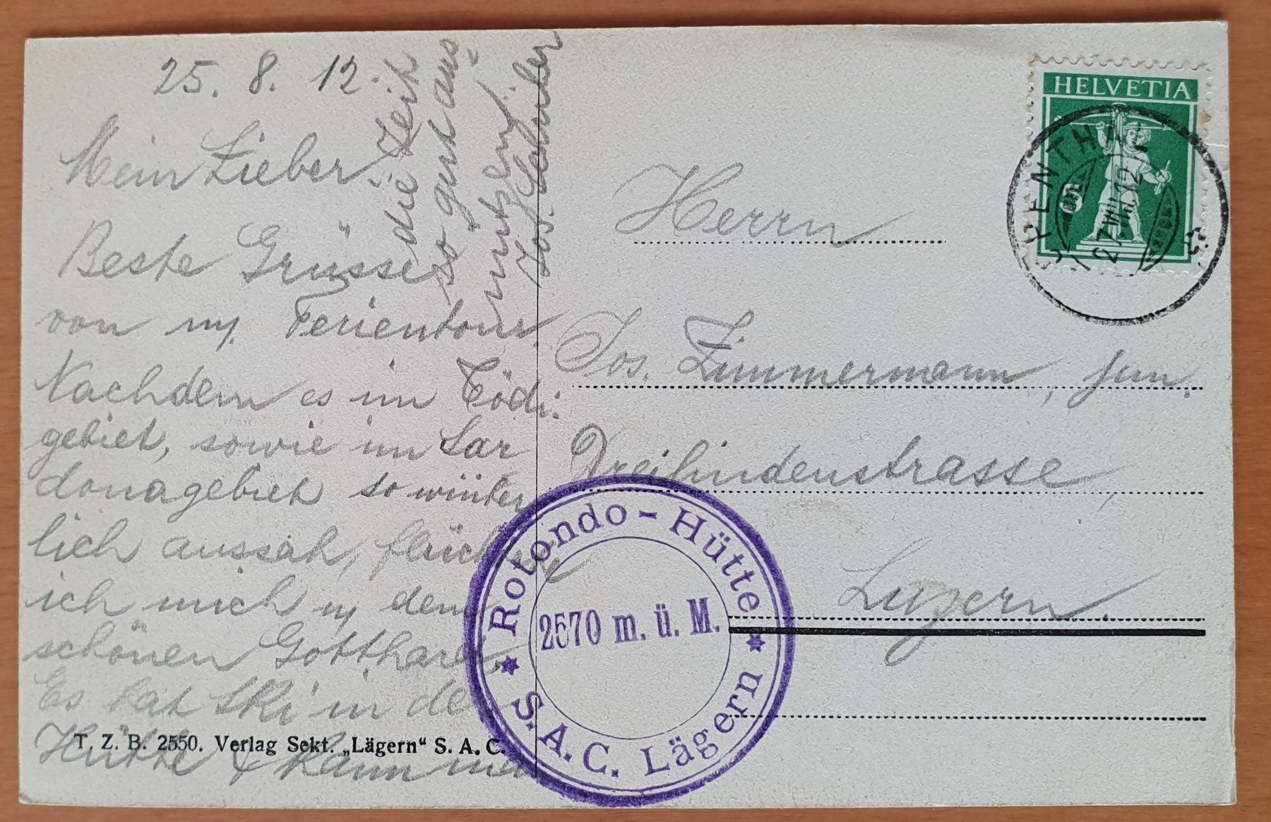 Cartoline postali: Rotondo - Hütte 1912 – Usato da Kreuzlingen venduto da Rschweiz1 1