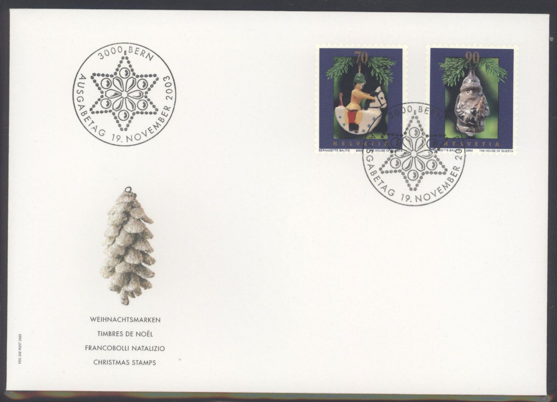 Tutti i francobolli: 2003, FDC, Sondermarken Weihnacht – Usato da Willisau venduto da Vollstempel