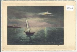 Barque mit Leuchtturm - Kupferdruck