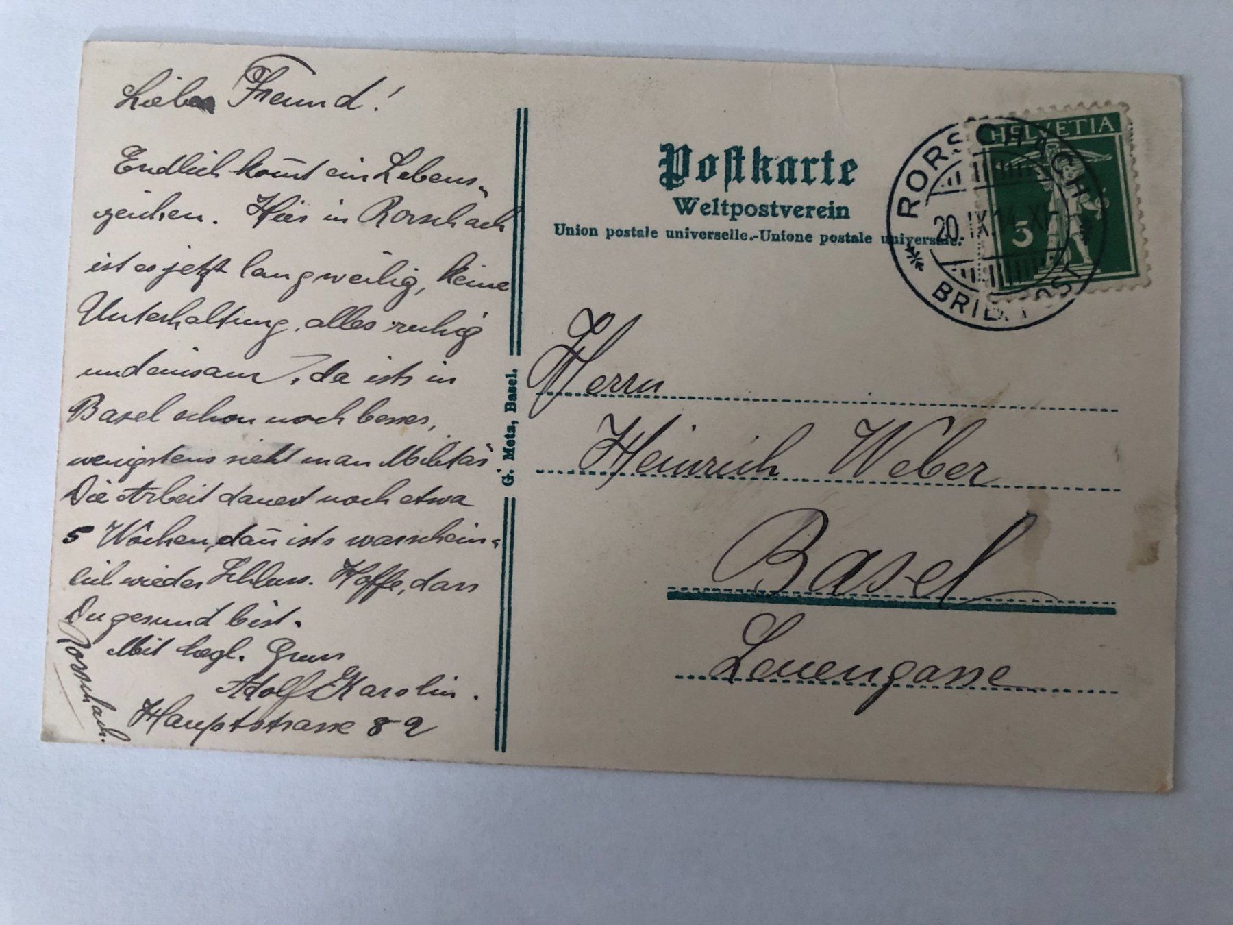 Cartoline postali: Rorschach  - Dampfschiff und Segelboot  1914 – Usato da Pfäffikon ZH venduto da Waltoversand 1