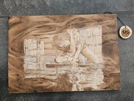 Origi. Holzbild, Brandmalerei Kunst, Wanddekoration, Björk
