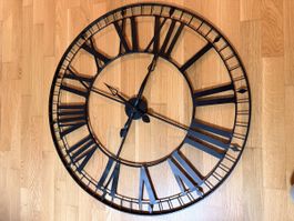 Grande horloge murale noire, style industriel 90cm