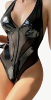 Chic Body Nero Sexy in Vinile e Rete, Taglia M/L-nuovo