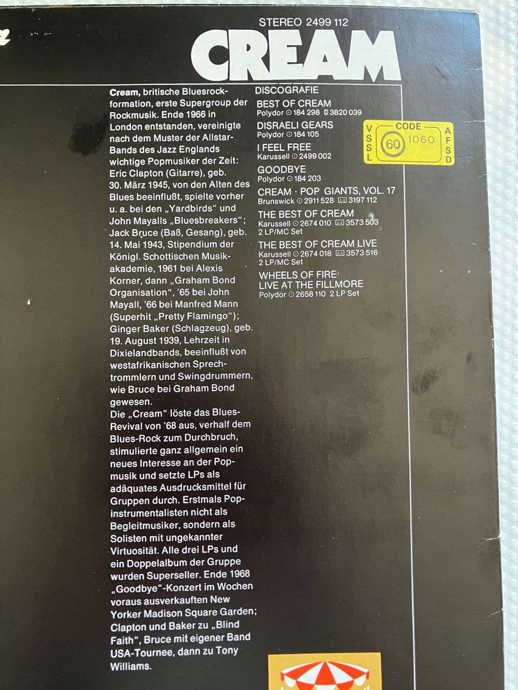 Dischi in vinile: Cream – Usato da Aarwangen venduto da Jukebox3 4