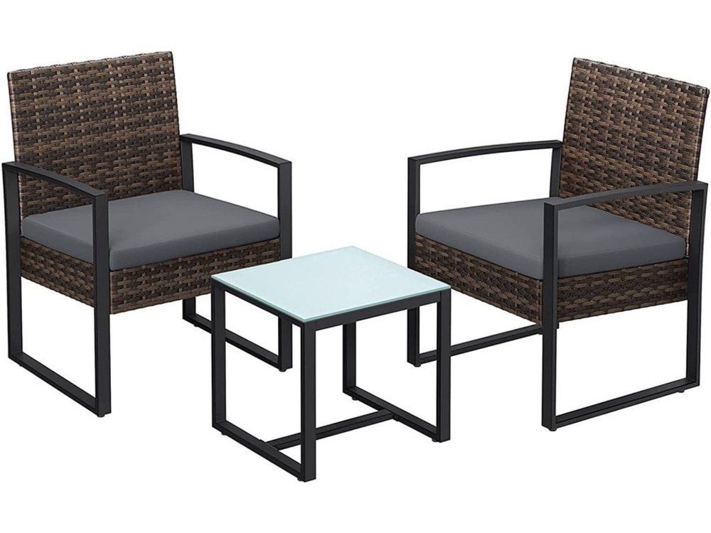 Set di tavolo e panche: Gartenmöbel Set Polyrattan 3-teilig Braun Grau LUNAR – Nuovo e nell'imballaggio originale da Lachen SZ venduto da MAMORU-MOEBEL