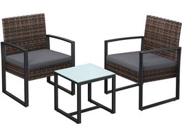 Gartenmöbel Set Polyrattan 3-teilig Braun Grau LUNAR