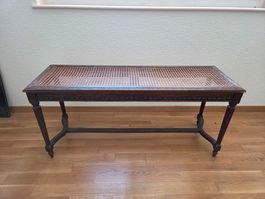 Banc console ancien cannage rotin, pieds cannelés